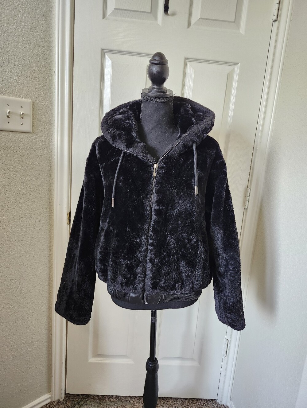 Women's Black Faux Fur Hooded Jacket